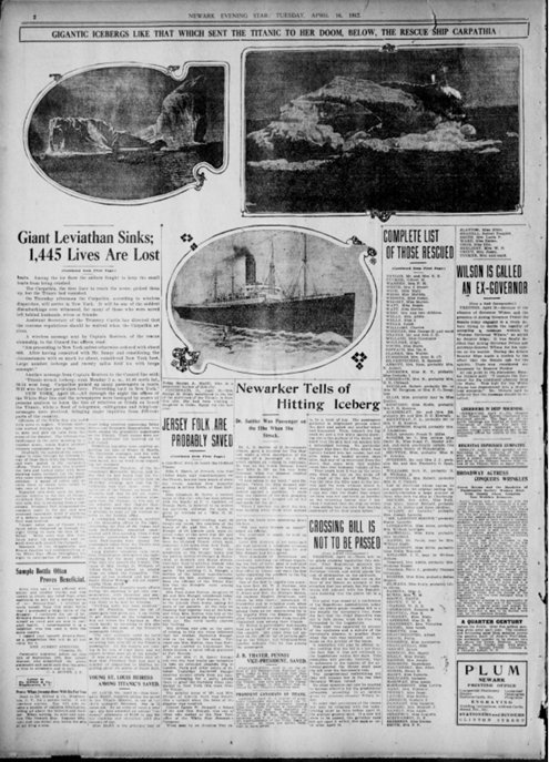 Newark Evening Star du 16/04/1912